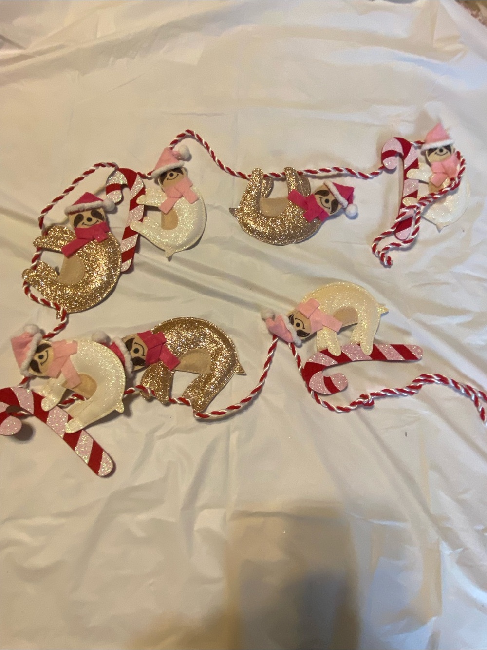 Holiday Glitter Sloth Garland - Pink and Gold